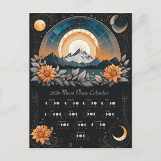 2024 Moon Phase Wall Art Sunflower Mountains Postcard