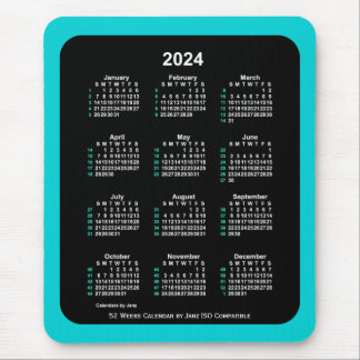 2024 Neon 52 Weeks ISO Calendar by Janz Two Tone Mouse Pad