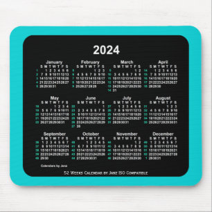 2024 Neon 52 Weeks ISO Calendar by Janz Two Tone Mouse Pad
