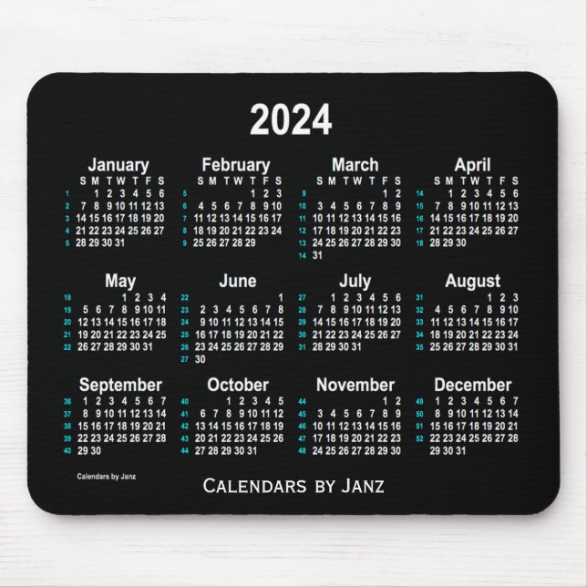 2024 Neon White 52 Weeks Calendar by Janz Mouse Pad (Front)