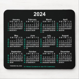 2024 Neon White 52 Weeks ISO Calendar by Janz Mouse Pad