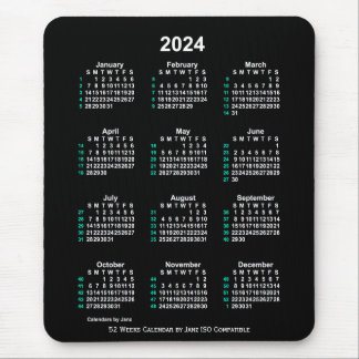 2024 Neon White 52 Weeks ISO Calendar by Janz Mouse Pad