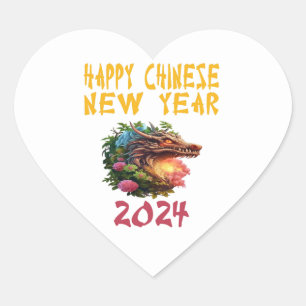 2024 New Chinese Year-Year Of Dragon 2024 White. Heart Sticker