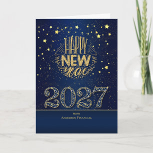2024 New Year Blue and Gold with Name Holiday Card