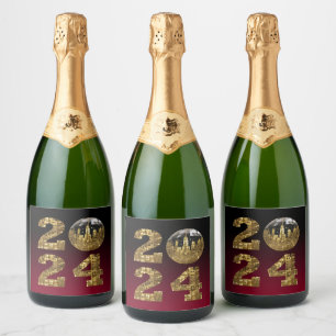 2024 New Years Eve Party-Ball-NYC Gold & Red- Sparkling Wine Label
