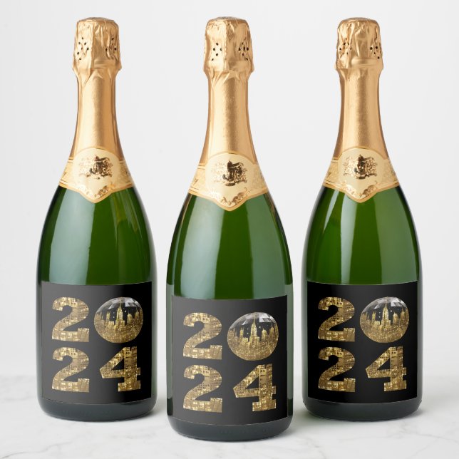 2024 New Years Eve Party-Ball-NYC Gold- Sparkling Wine Label (Bottles)