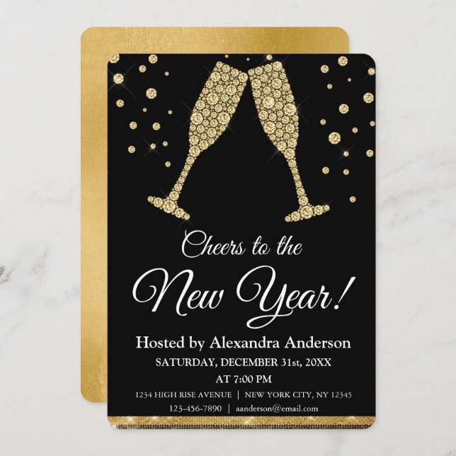 2024 New Year's Eve Party Champagne Glasses Invitation (Front/Back)
