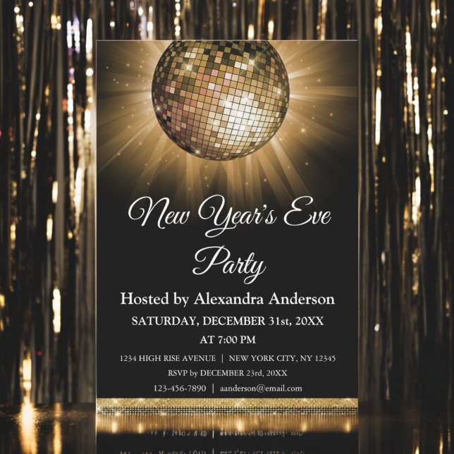 2024 New Year's Eve Party Gold Disco Ball Invitation (Creator Uploaded)