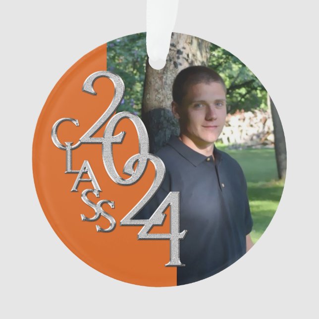2024 Orange and Silver Graduation Photo Ornament (Front)