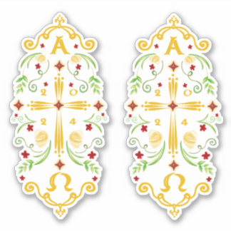 2024 Paschal Candle Red Flowers Sticker