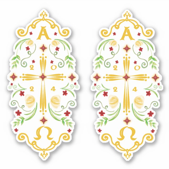 2024 Paschal Candle Red Flowers Sticker (Front)