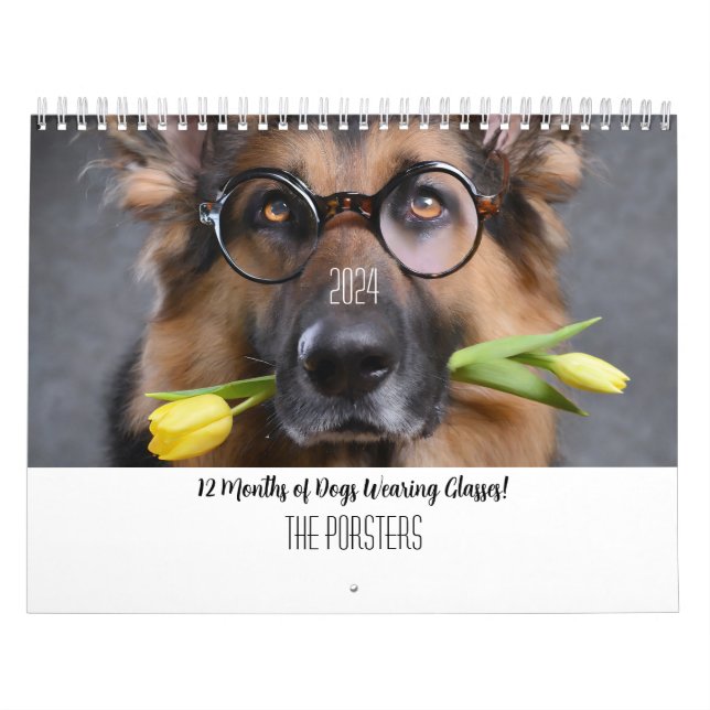 2024 Personalized 12 Months Dogs Wearing Glasses Calendar (Cover)