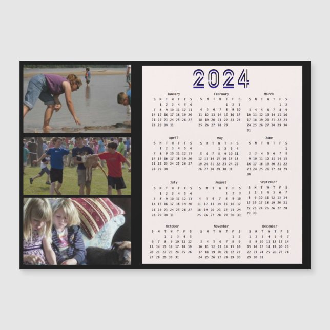 2024 Personalized 3 Family Photo Collage Calendar (Front)