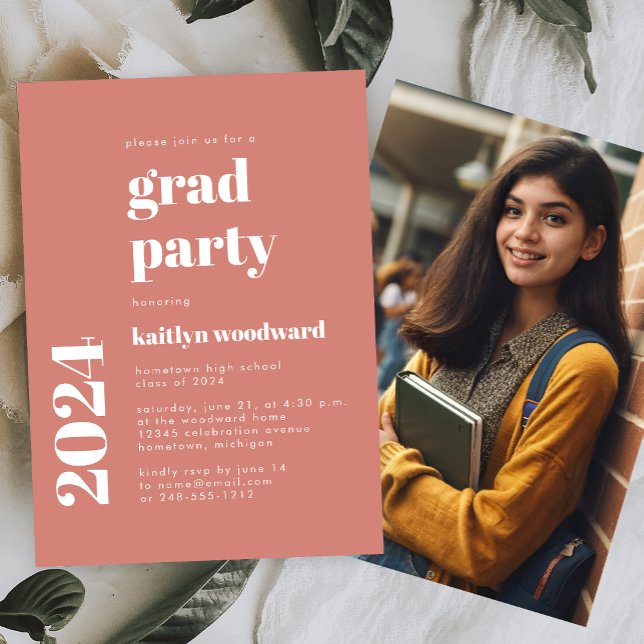 2024 Photo Bold Typography Terracotta Grad Party Invitation (Creator Uploaded)