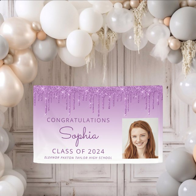 2024 Photo Purple Glitter Drip Graduation Banner (Creator Uploaded)