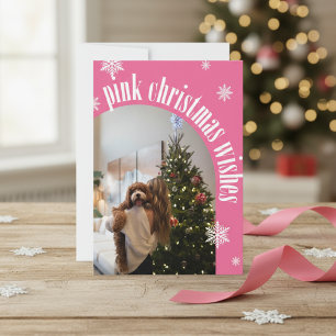 2024 Pink Christmas Wish Retro Glitter Photo Card