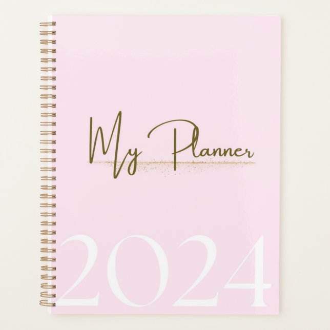 2024 Pink & Gold Monthly & Weekly Planner  (Front)