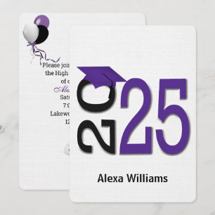 2024 Purple and Black Graduation Party Invitation