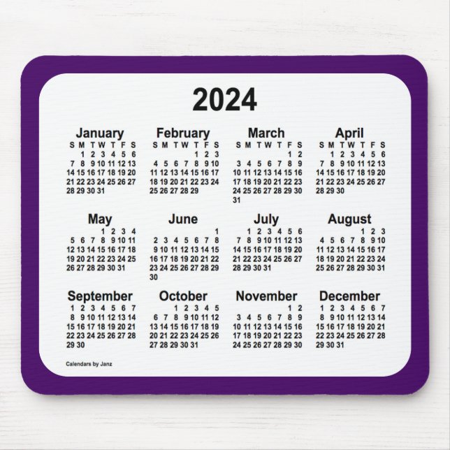 2024 Purple and White Calendar by Janz Two Tone Mouse Pad (Front)