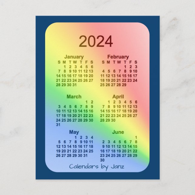 2024 Rainbow Blue 6 Month Mini Calendar by Janz Postcard (Front)