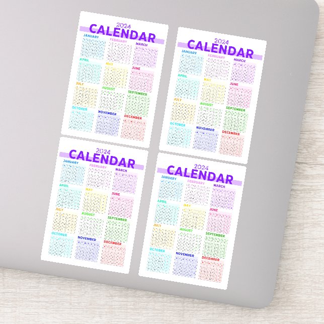 2024 Rainbow Colourful Full Year Monthly Calendar (Detail)