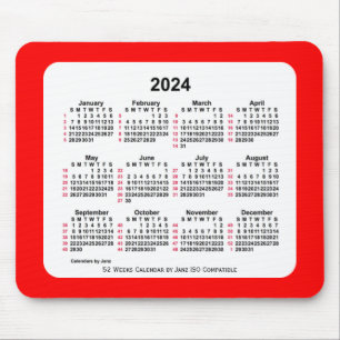 2024 Red 52 Weeks ISO Calendar by Janz Two Tone Mouse Pad