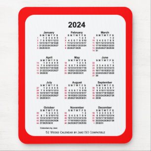 2024 Red 52 Weeks ISO Calendar by Janz Two Tone Mouse Pad