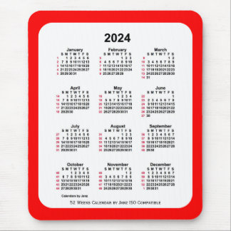 2024 Red 52 Weeks ISO Calendar by Janz Two Tone Mouse Pad