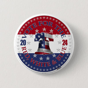 2024 Red and Blue Vote for the Red White Blue Bell 2 Inch Round Button