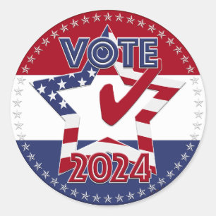 2024 Red and Blue VOTE USA Flag Star Check Mark Classic Round Sticker