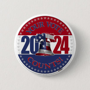 2024 Red and Blue Your Vote Counts Liberty Bell 2 Inch Round Button