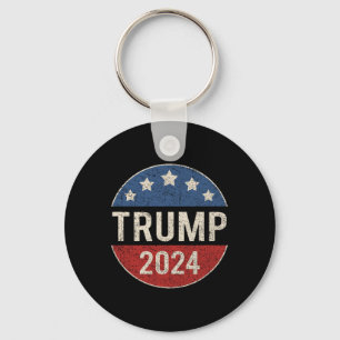 2024 Retro Campaign Button Re Elect President Trum Keychain