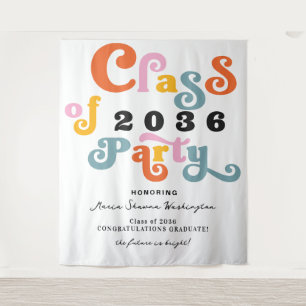 2024 Retro Custom Graduation Party White Backdrop Tapestry