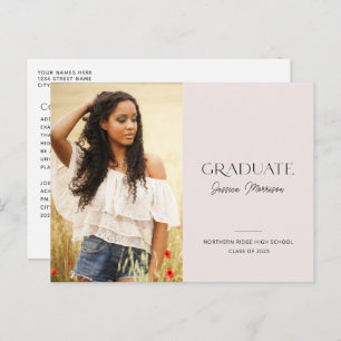 2024 Simple Modern Blush Pink 1-Photo Graduation Postcard