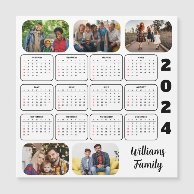 2024 Simple Modern Custom 5 Photos Family Calendar (Front)