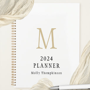 2024  Simple Monogram Initial Name White Planner