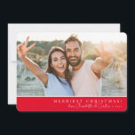 2024 SIMPLE PHOTO merry christmas calligraphy red Holiday Card<br><div class="desc">by kat massard >>> WWW.SIMPLYSWEETPAPERIE.COM <<<
A simple card design with red greeting (you can change it) and name signature.  Maximum area to display your beautiful family too with horizontal photo</div>