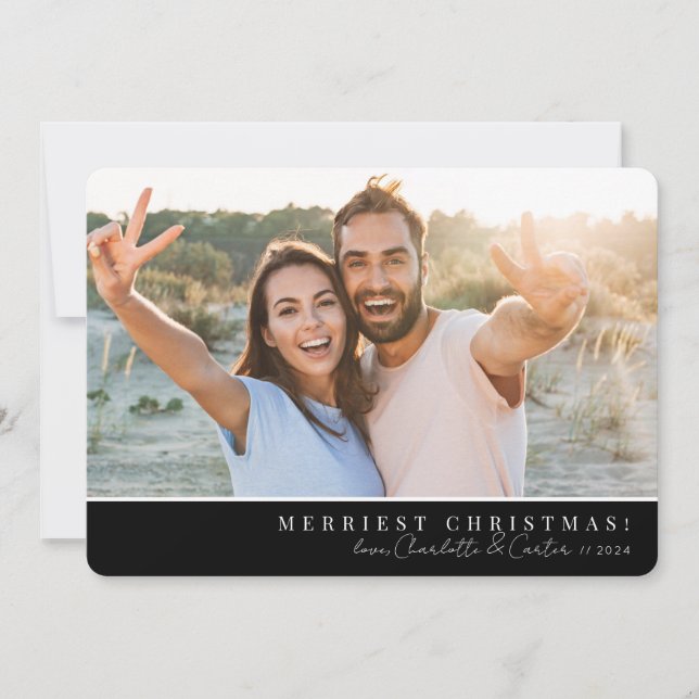 2024 SIMPLE PHOTO merry christmas script black red Holiday Card (Front)