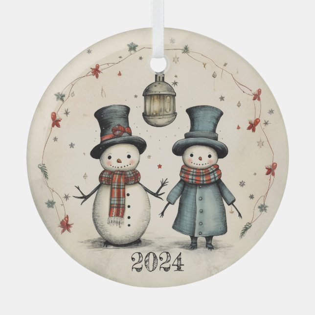 2024 Snowman Glass Ornament (Front)