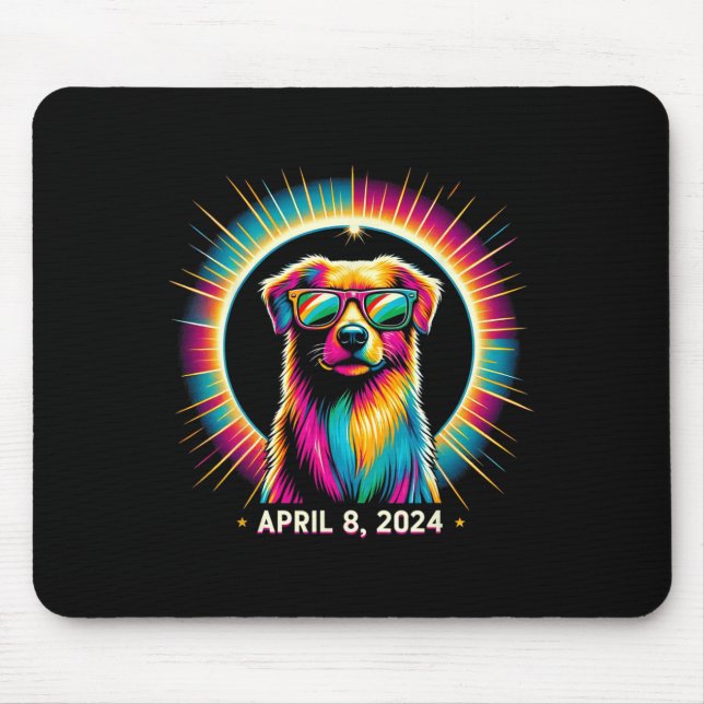 2024 Solar Eclipse Dog Wearing Solar Eclipse Glass Mouse Pad (Front)