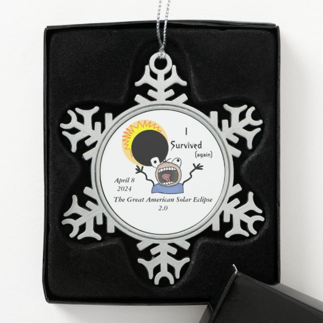 2024 Solar Eclipse Survival Edition Snowflake Pewter Christmas Ornament (Box)