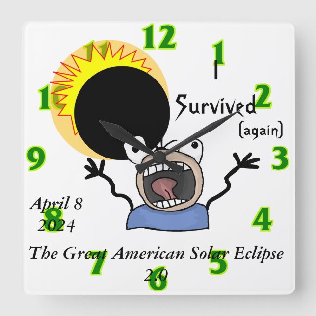 2024 Solar Eclipse Survival Edition Square Wall Clock (Front)