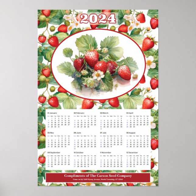 2024 Strawberries Custom Calendar  Poster (Front)