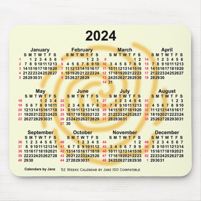 2024 Sunny Days 52 Weeks ISO Calendar by Janz Mouse Pad (Front)