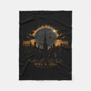 2024 Total Solar Eclipse April 8 New York Fleece Blanket