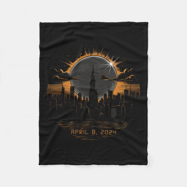 2024 Total Solar Eclipse April 8 New York  Fleece Blanket (Front)