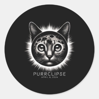 2024 Total Solar Eclipse Cat Eclipse Cat With Classic Round Sticker