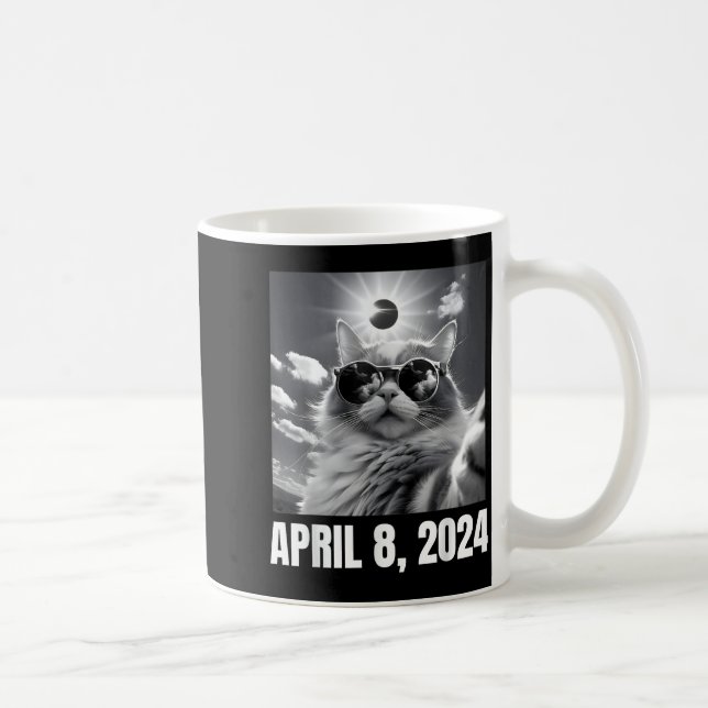 2024 Total Solar Eclipse Cat Selfie Funny Meme  Coffee Mug (Right)