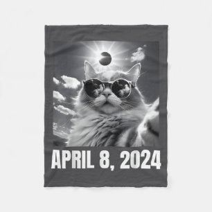 2024 Total Solar Eclipse Cat Selfie Funny Meme  Fleece Blanket