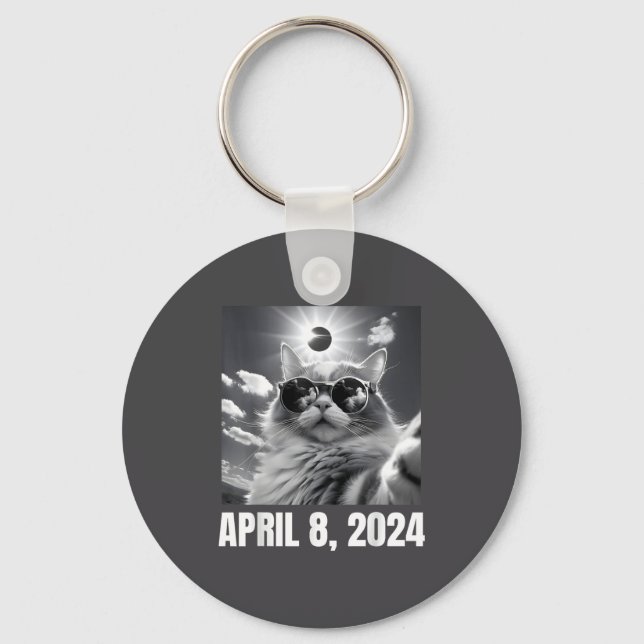 2024 Total Solar Eclipse Cat Selfie Funny Meme  Keychain (Front)